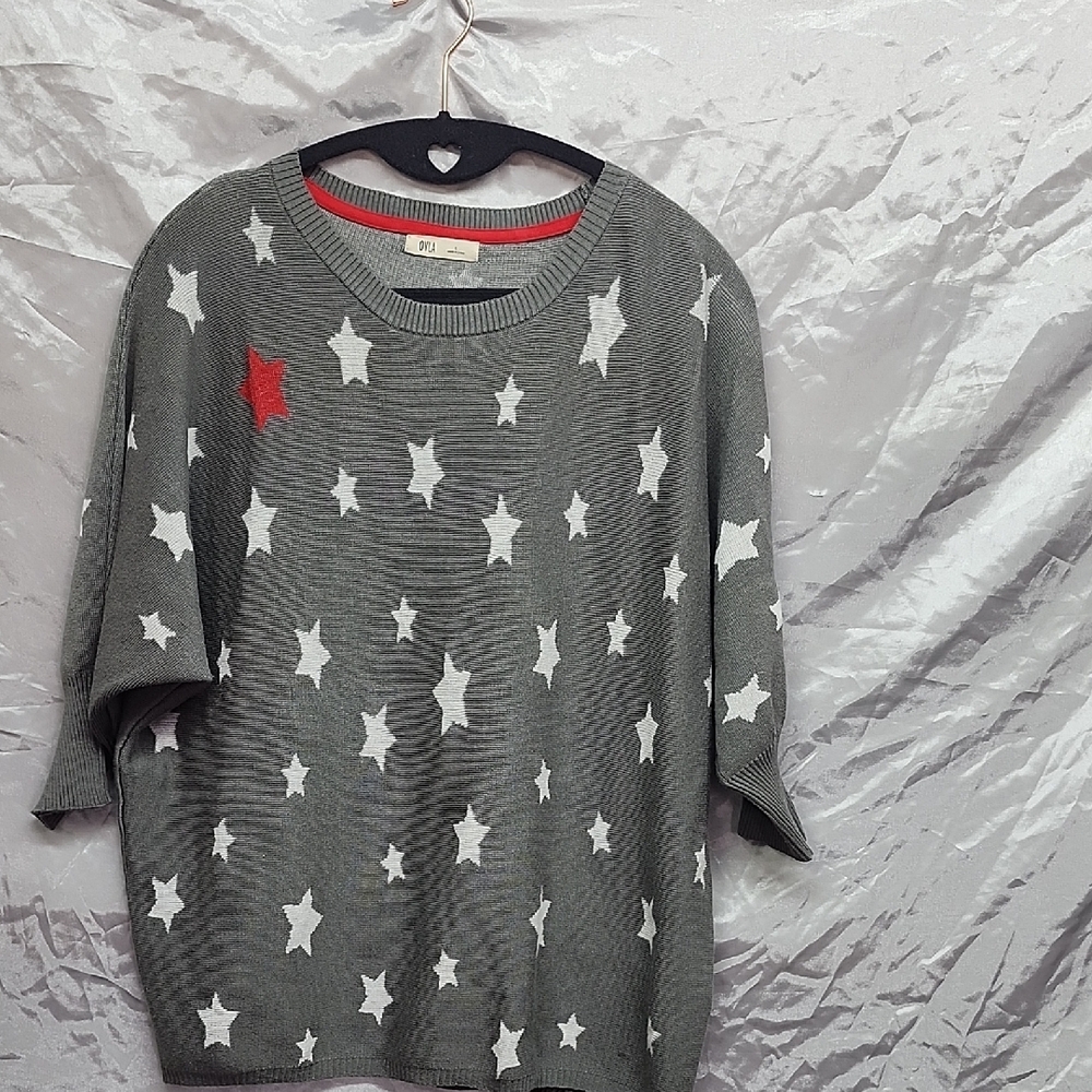 OVLA Gray Star Sweater Top Womens Size Large Soft Knit Casual